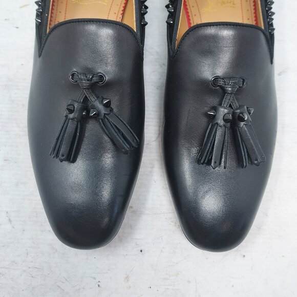 Christian Louboutin Black Tassilo Spike Stud Tassel Leather Loafer - Picture 8 of 11